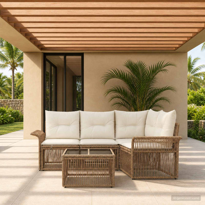 Havesofa Sæt 5 stk. Beige polyrattan