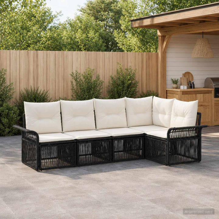 Havesofa Sæt 5 stk. Sort polyrattan