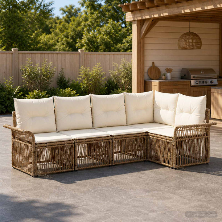 Havesofa Sæt 5 stk. Beige polyrattan