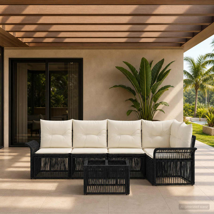 Havesofa Sæt 6 stk. Sort polyrattan