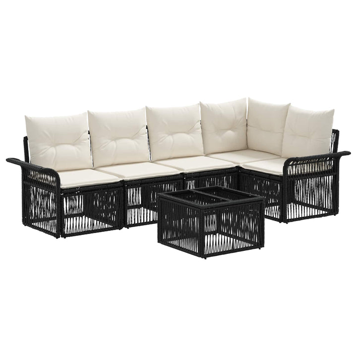 Havesofa Sæt 6 stk. Sort polyrattan