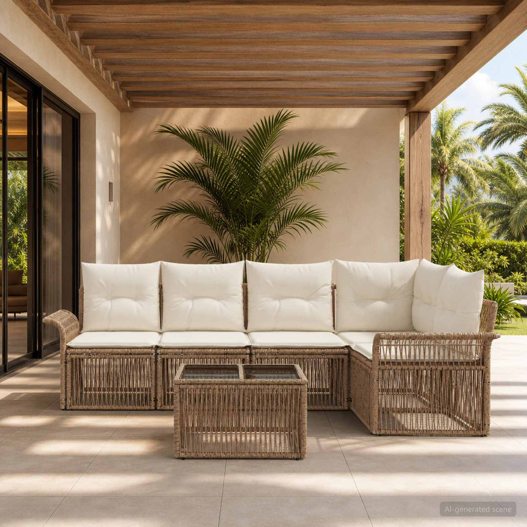 Havesofa Sæt 6 stk. Beige polyrattan