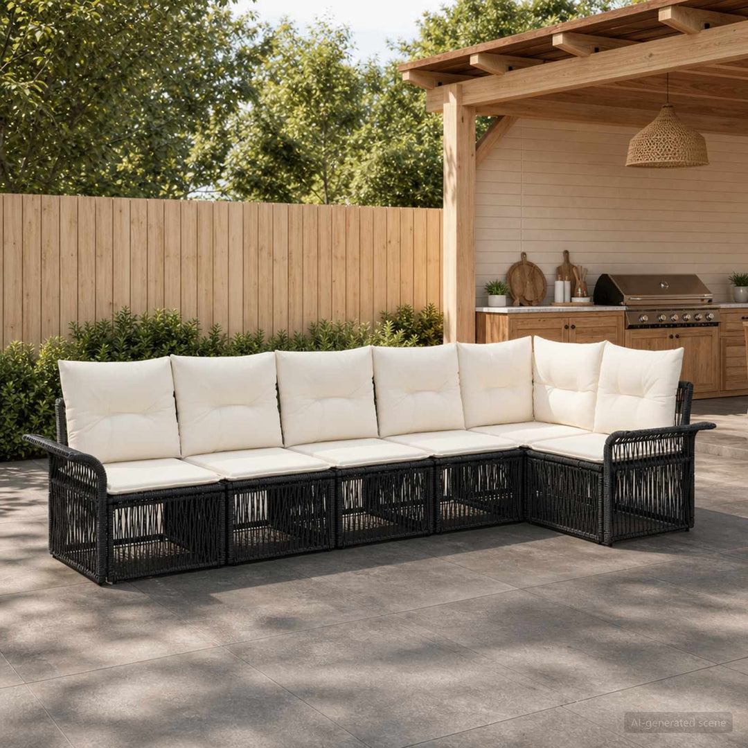 Havesofa Sæt 6 stk. Sort polyrattan