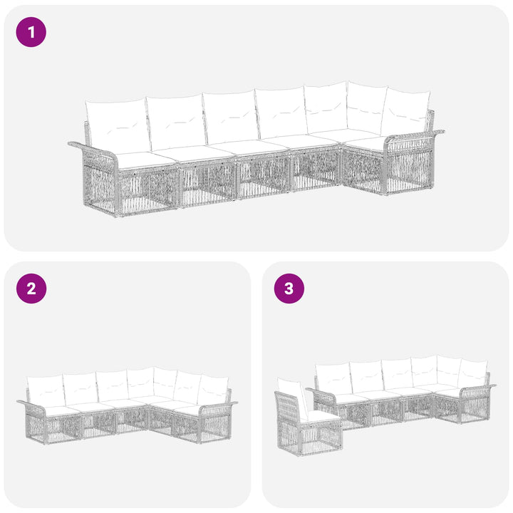 Havesofa Sæt 6 stk. Sort polyrattan