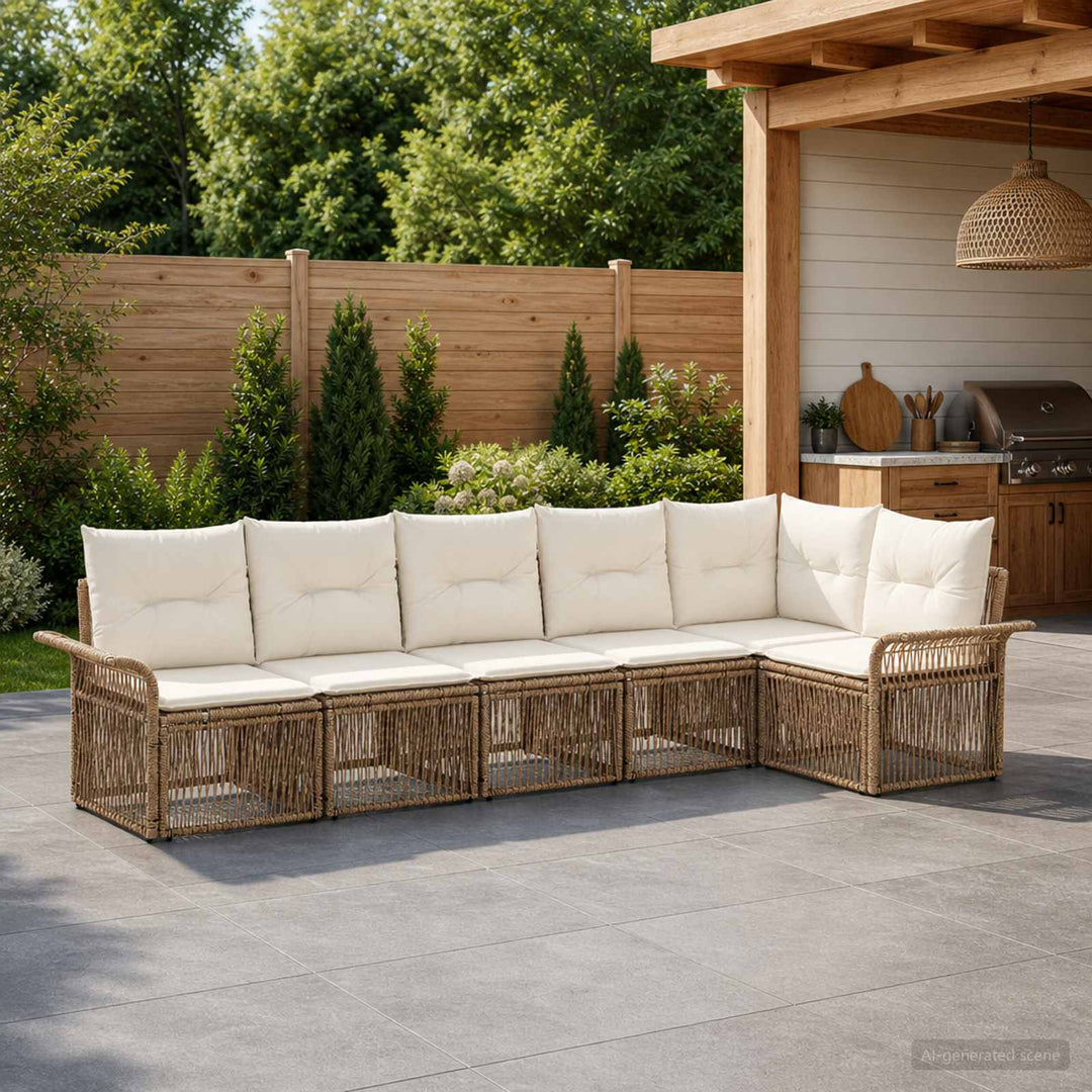 Havesofa Sæt 6 stk. Beige polyrattan