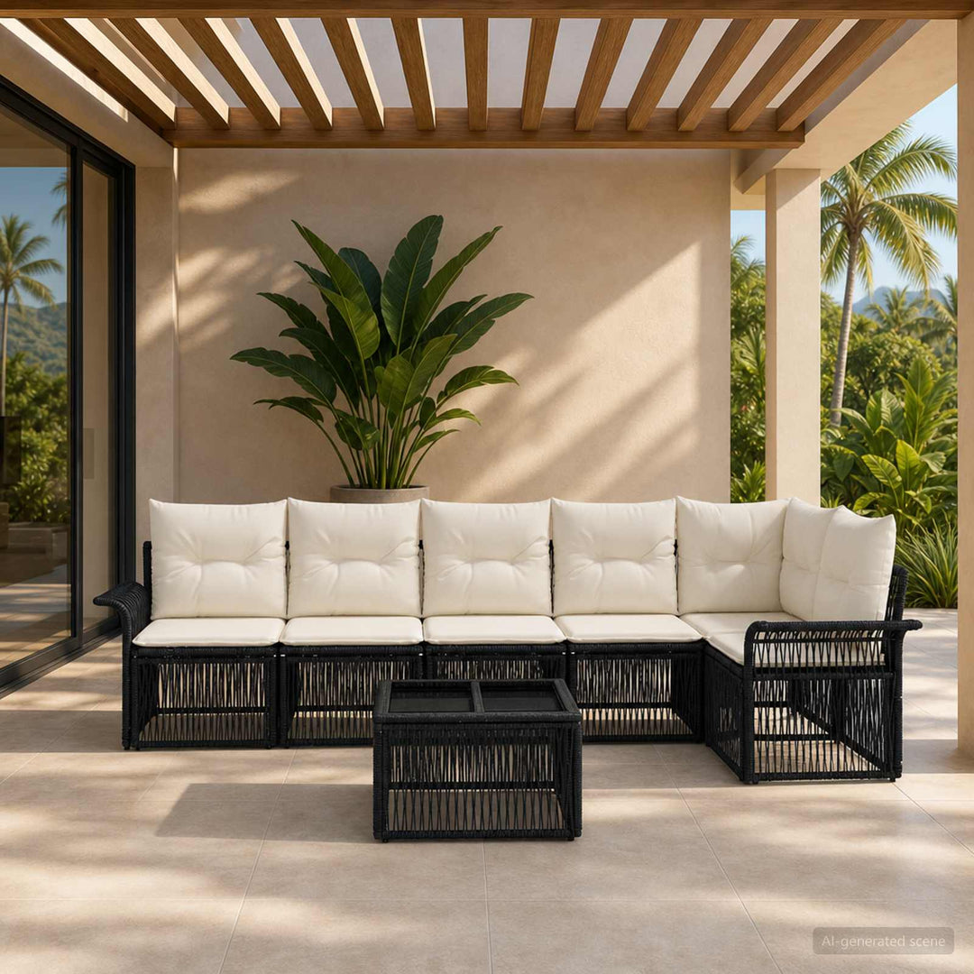 Havesofa Sæt 7 stk. Sort polyrattan