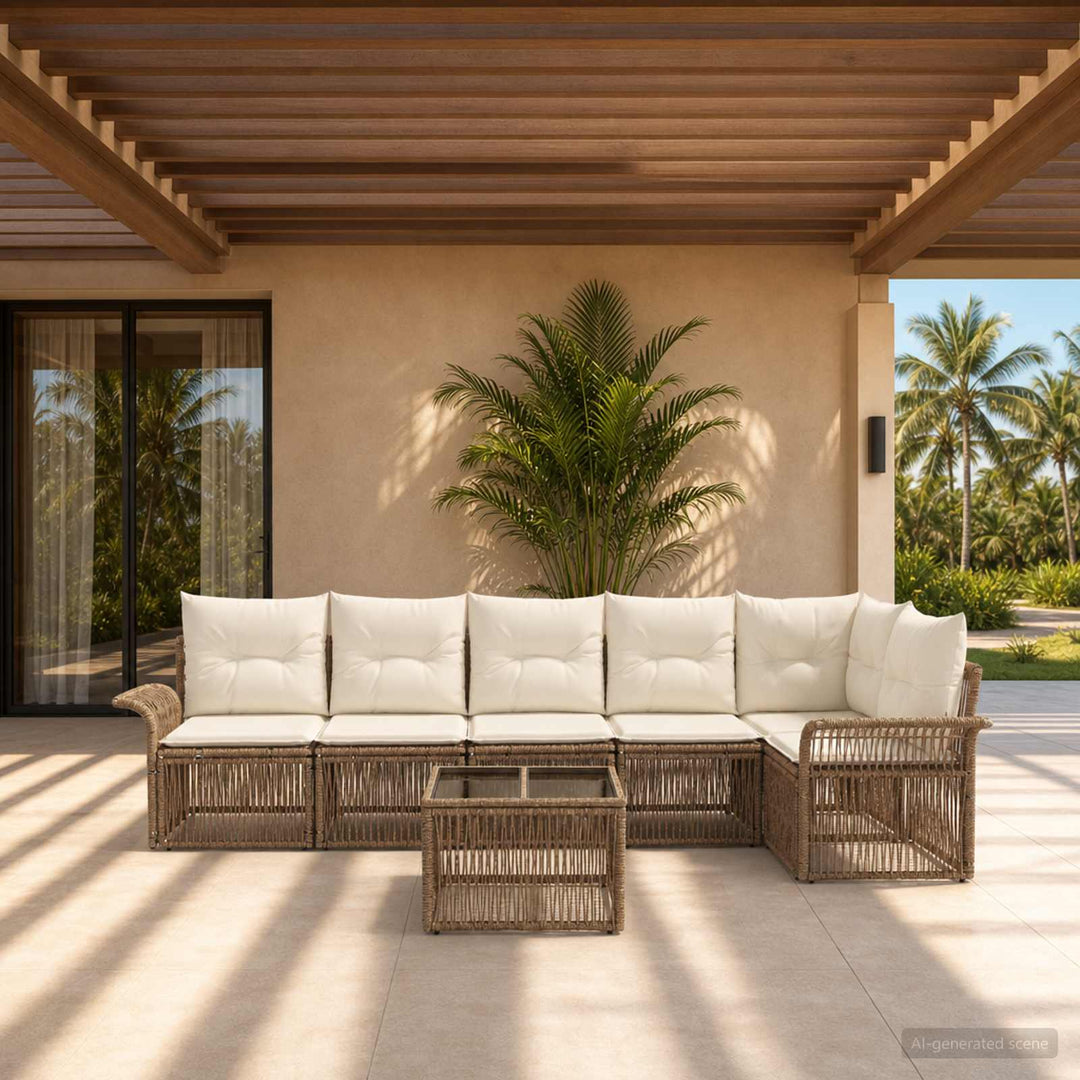Havesofa Sæt 7 stk. Beige polyrattan