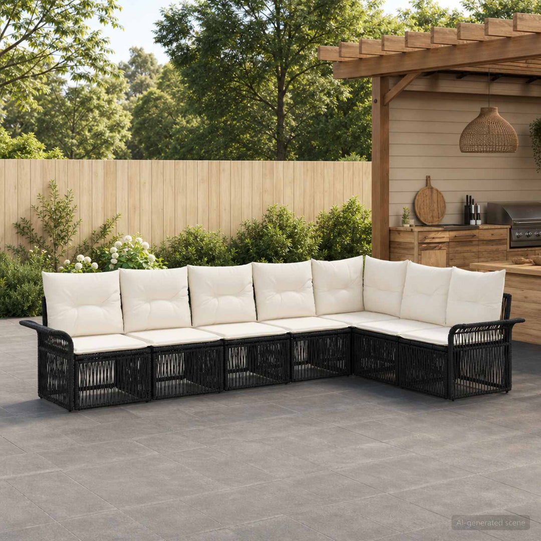 Havesofa Sæt 7 stk. Sort polyrattan