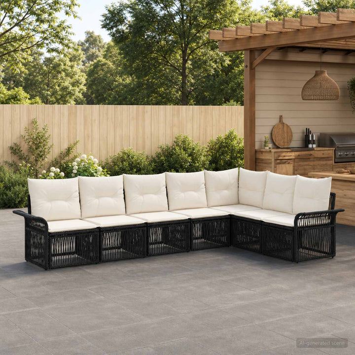 Havesofa Sæt 7 stk. Sort polyrattan