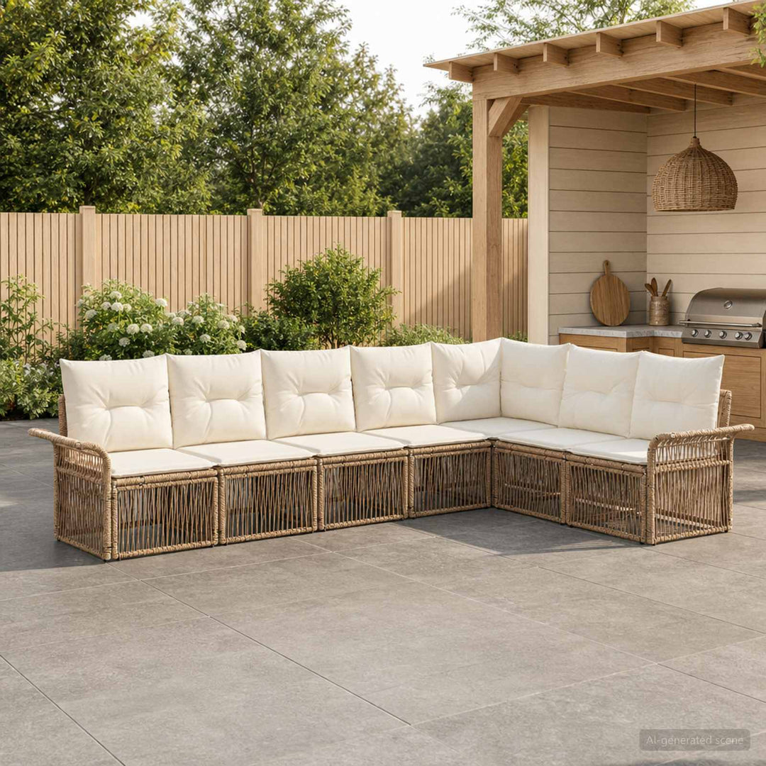 Havesofa Sæt 7 stk. Beige polyrattan