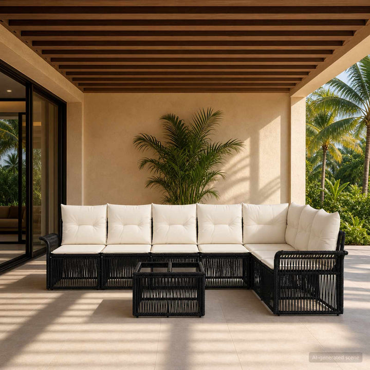 Havesofa Sæt 8 stk. Sort polyrattan