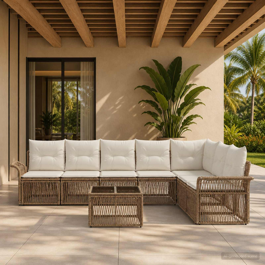 Havesofa Sæt 8 stk. Beige polyrattan