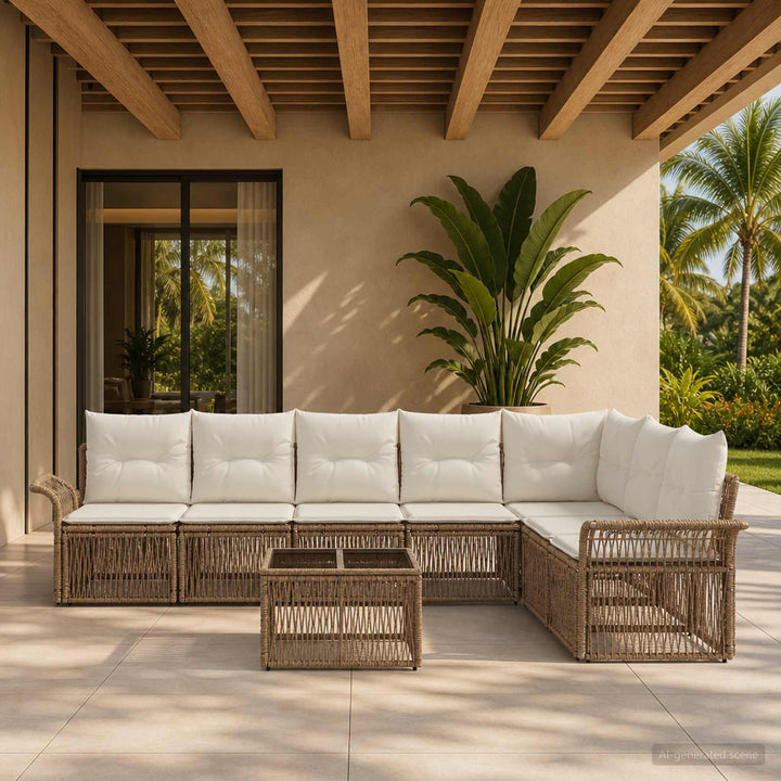 Havesofa Sæt 8 stk. Beige polyrattan