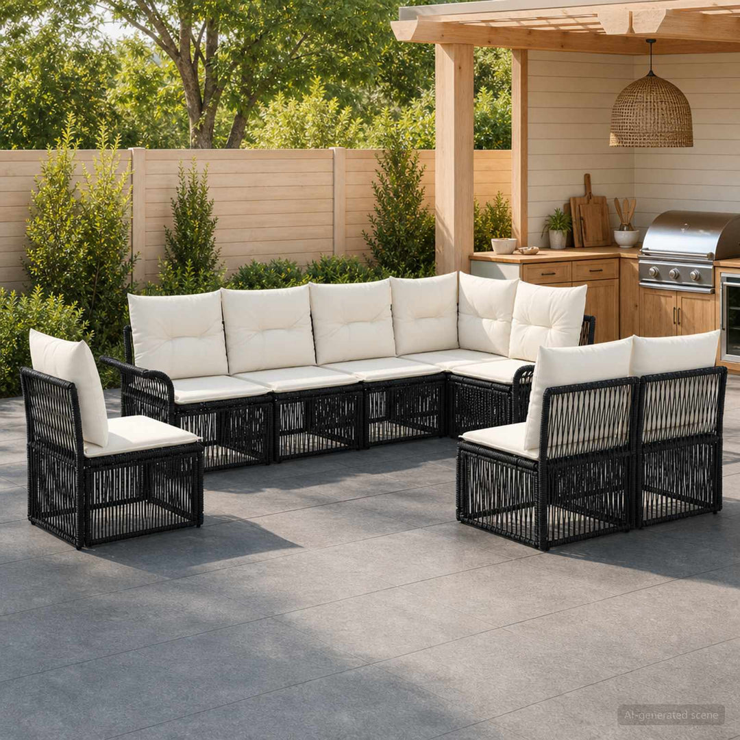 Havesofa Sæt 8 stk. Sort polyrattan