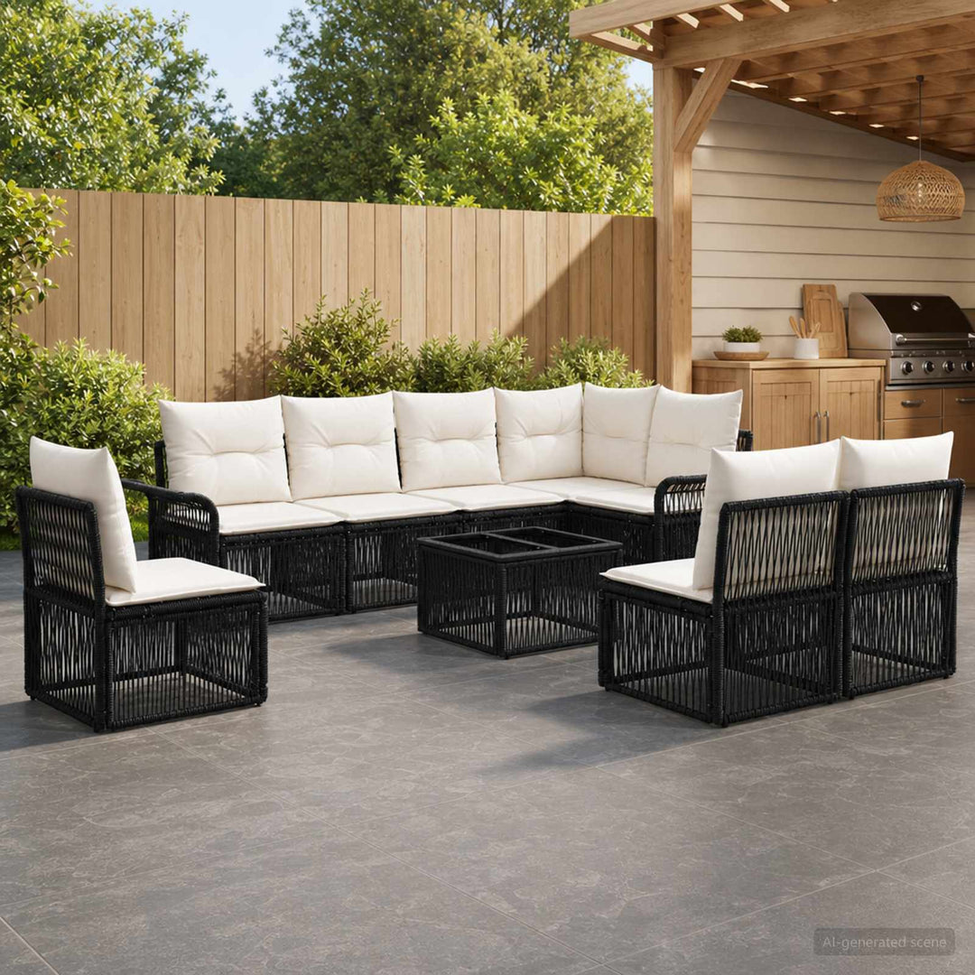 Havesofa Sæt 9 stk. Sort polyrattan