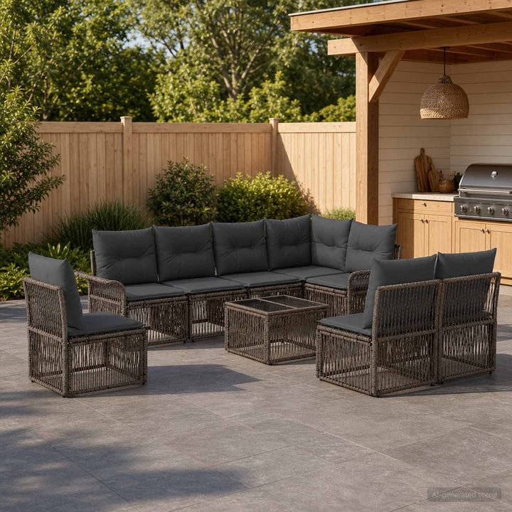 Havesofa Sæt 9 stk. Grå polyrattan