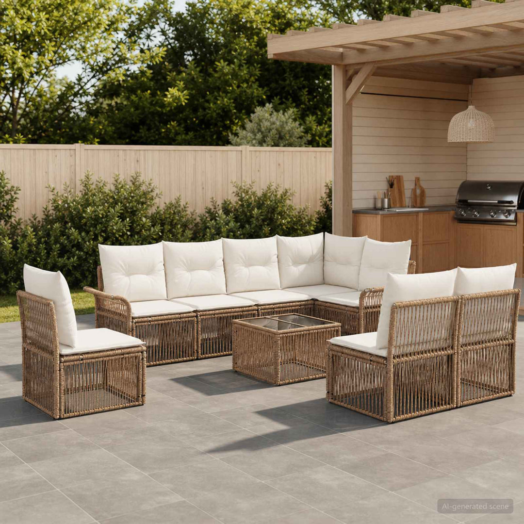 Havesofa Sæt 9 stk. Beige polyrattan
