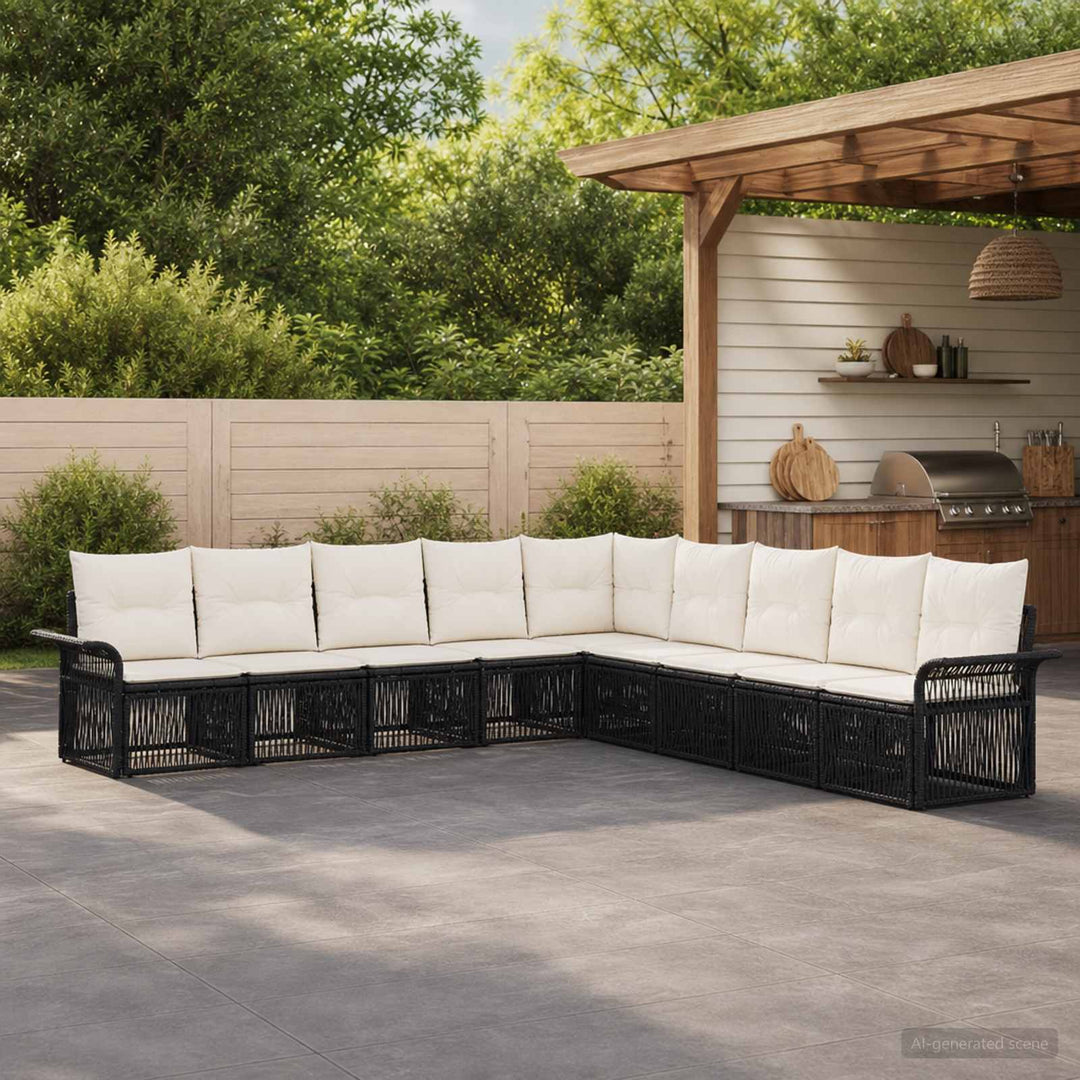 Havesofa Sæt 9 stk. Sort polyrattan