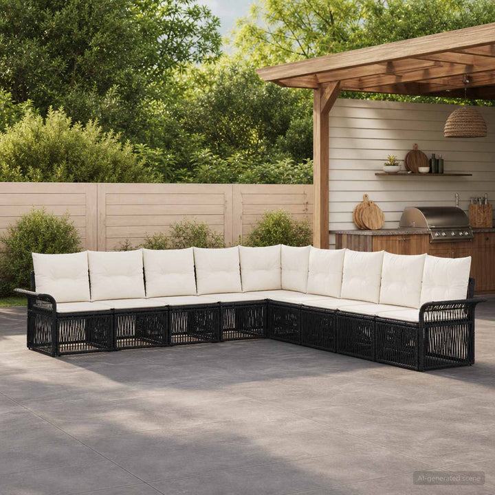 Havesofa Sæt 9 stk. Sort polyrattan