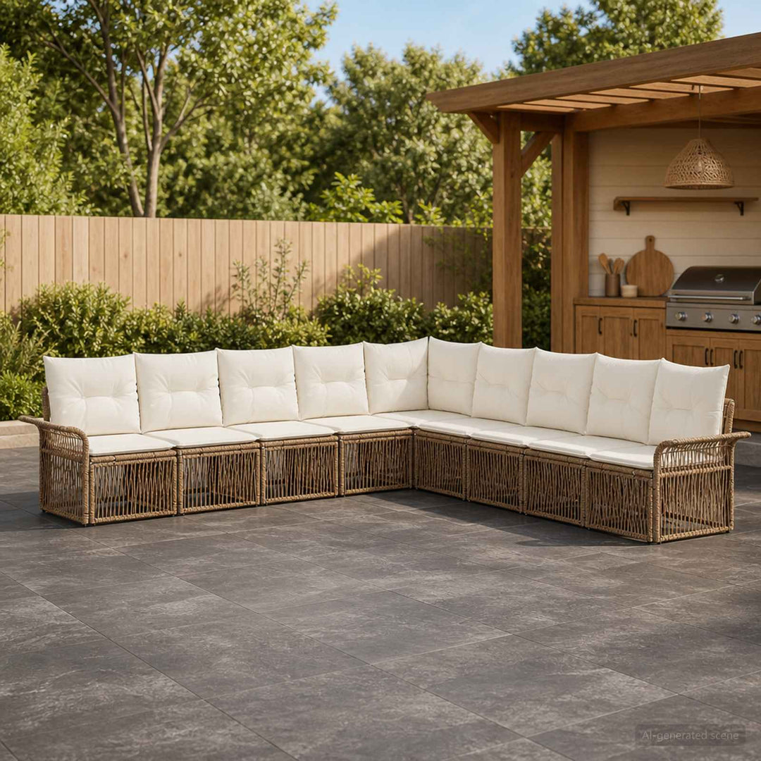 Havesofa Sæt 9 stk. Beige polyrattan