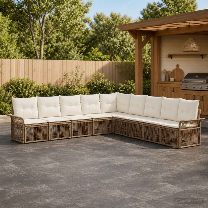 Havesofa Sæt 9 stk. Beige polyrattan