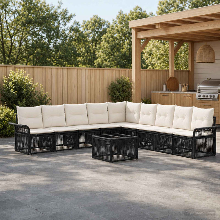 Havesofa Sæt 10 stk. Sort polyrattan