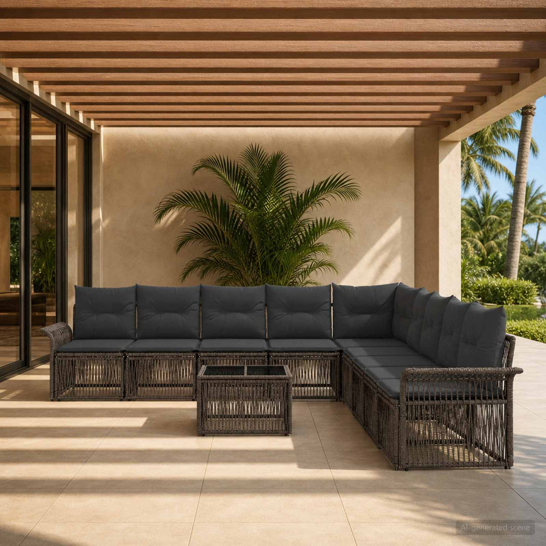 Havesofa Sæt 10 stk. Grå polyrattan