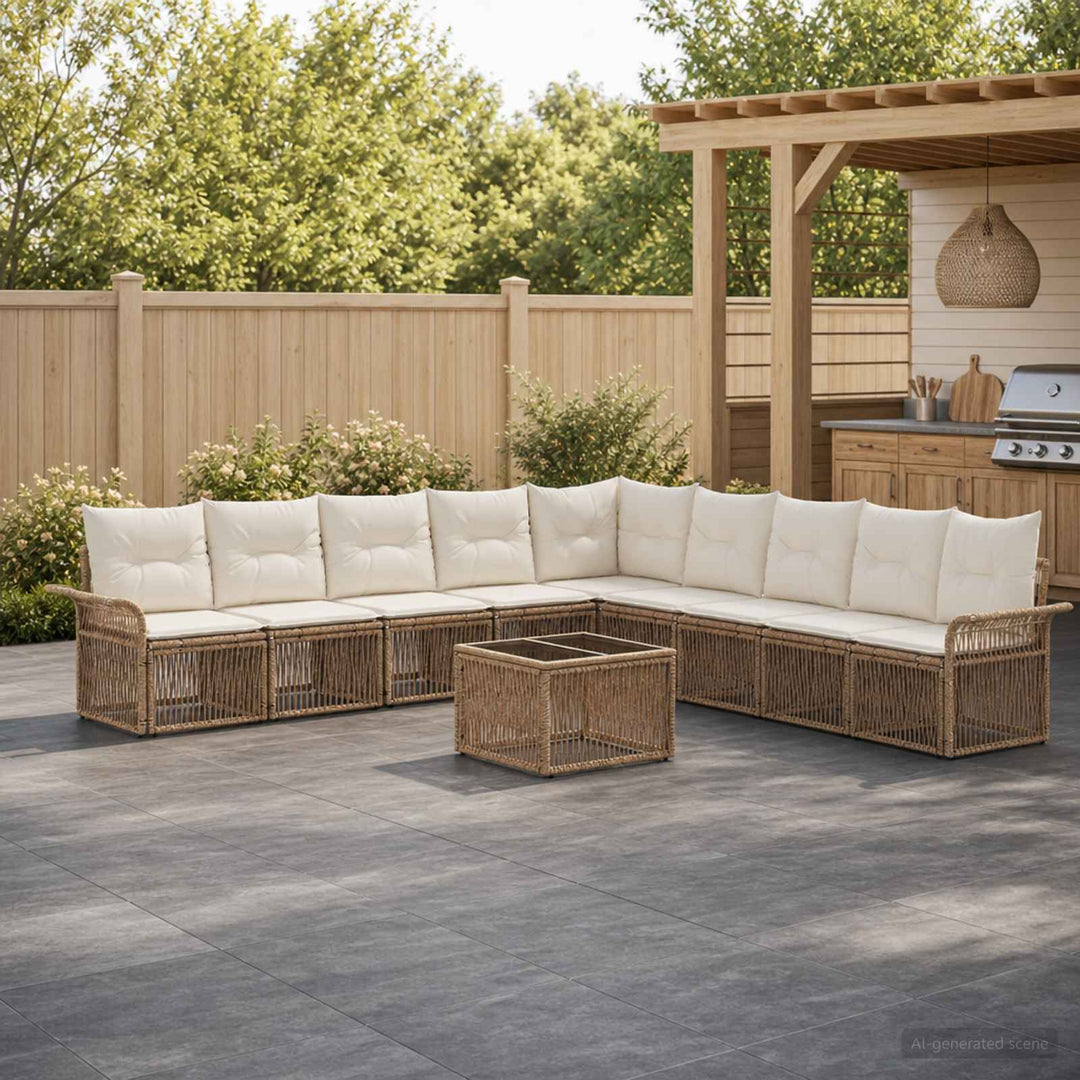 Havesofa Sæt 10 stk. Beige polyrattan
