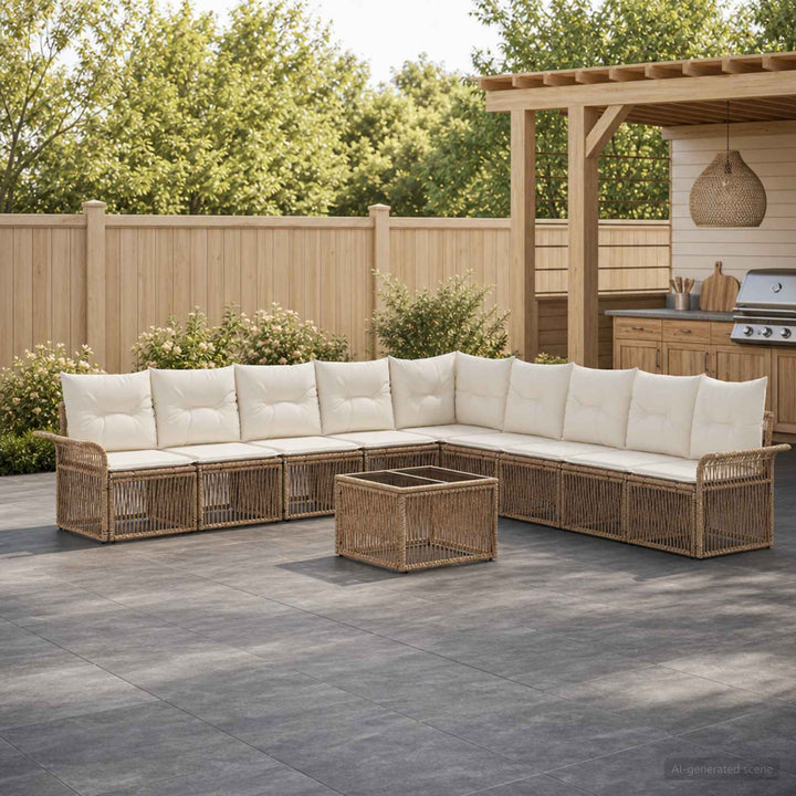 Havesofa Sæt 10 stk. Beige polyrattan