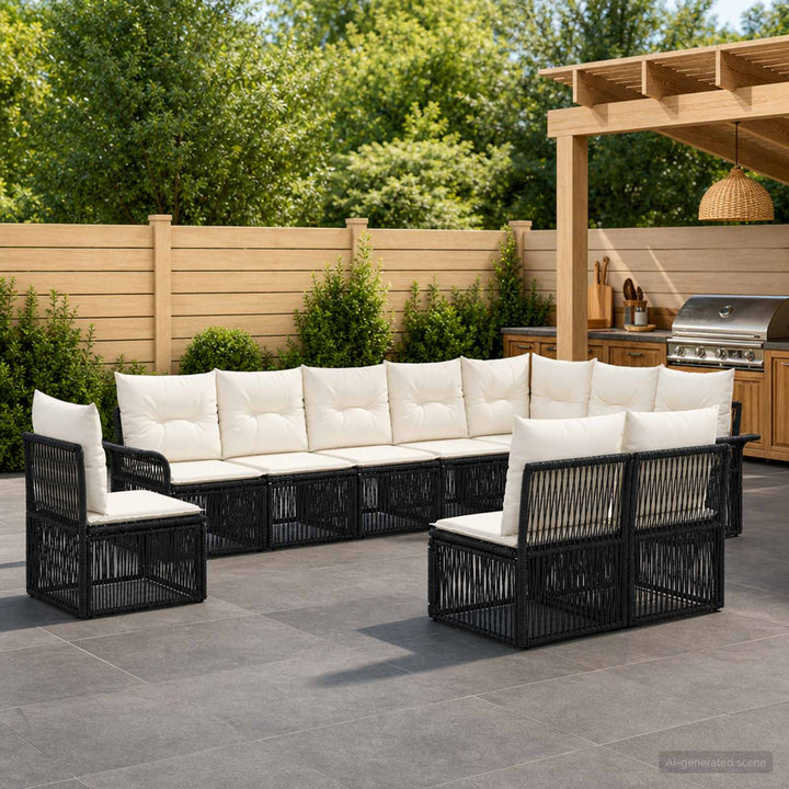 Havesofa Sæt 10 stk. Sort polyrattan