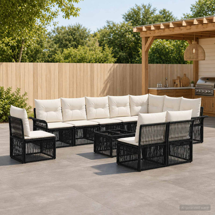 Havesofa Sæt 11 stk. Sort polyrattan