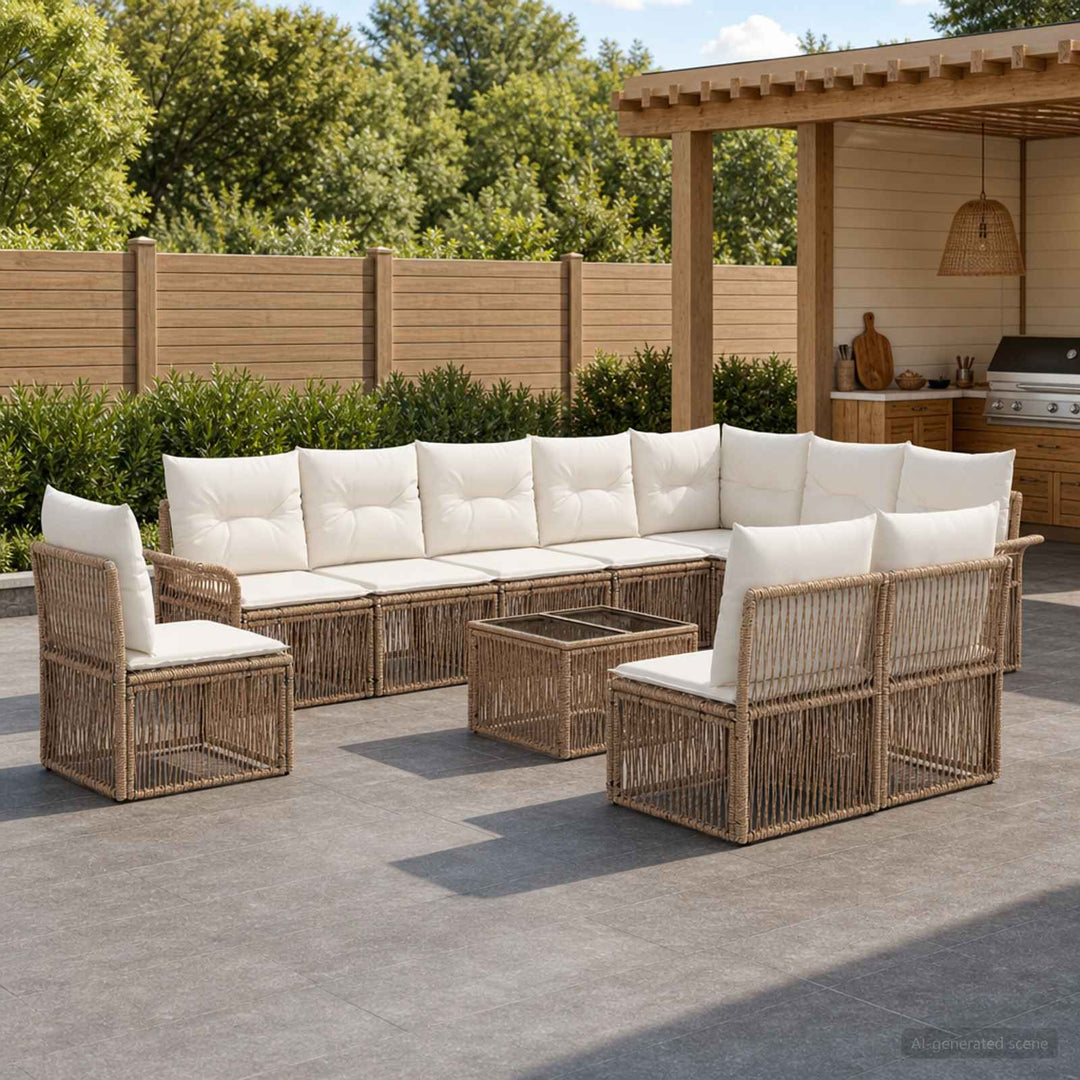 Havesofa Sæt 11 stk. Beige polyrattan