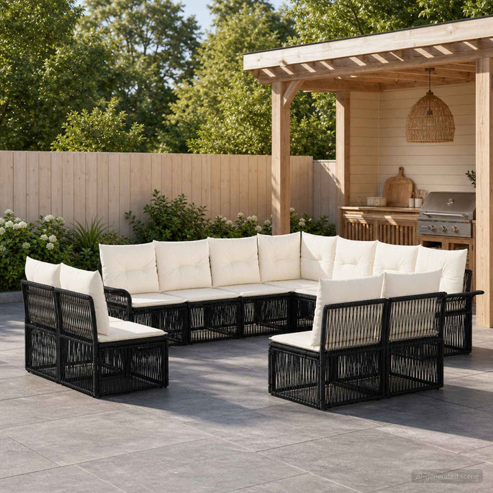 Havesofa Sæt 11 stk. Sort polyrattan