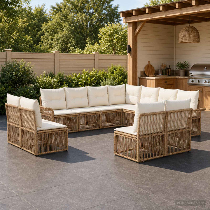 Havesofa Sæt 11 stk. Beige polyrattan