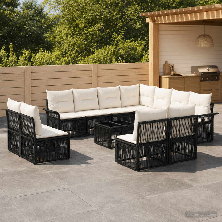Havesofa Sæt 12 stk. Sort polyrattan