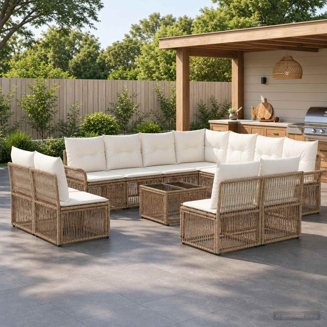 Havesofa Sæt 12 stk. Beige polyrattan