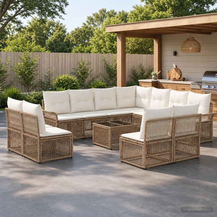 Havesofa Sæt 12 stk. Beige polyrattan