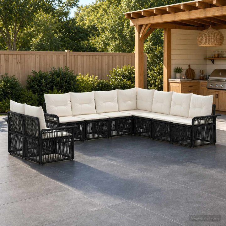 Havesofa Sæt 9 stk. Sort polyrattan