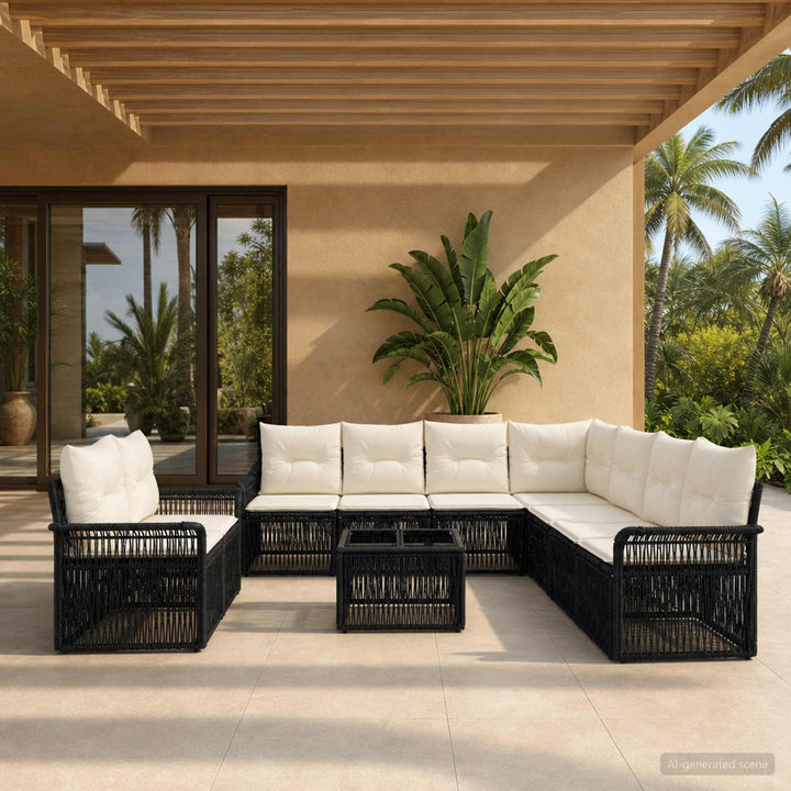 Havesofa Sæt 10 stk. Sort polyrattan