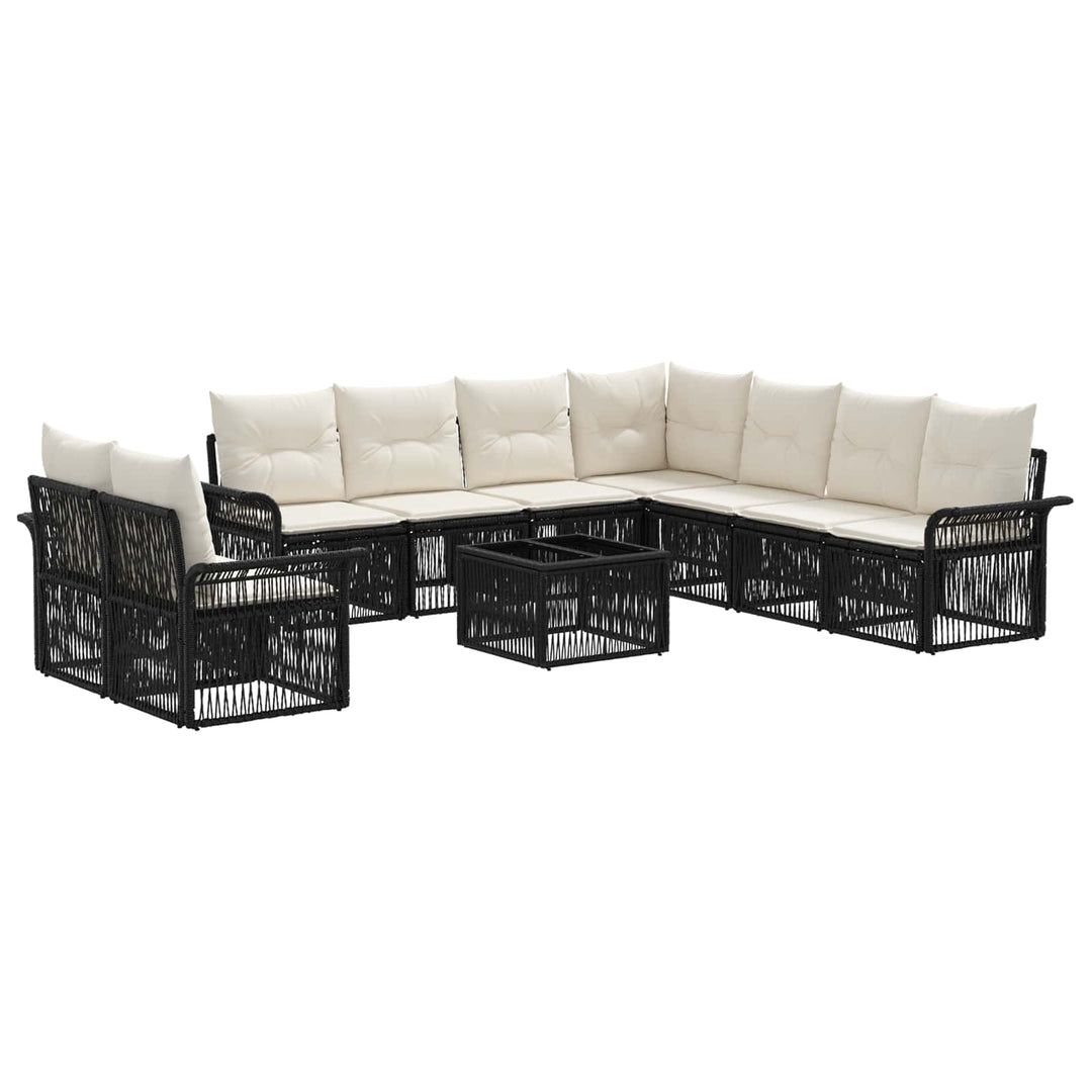 Havesofa Sæt 10 stk. Sort polyrattan