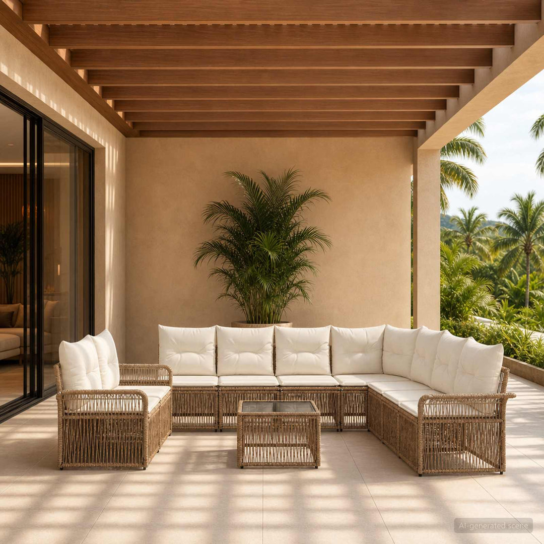 Havesofa Sæt 10 stk. Beige polyrattan