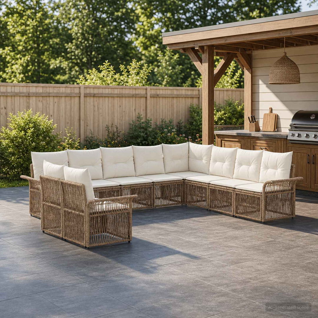 Havesofa Sæt 10 stk. Beige polyrattan