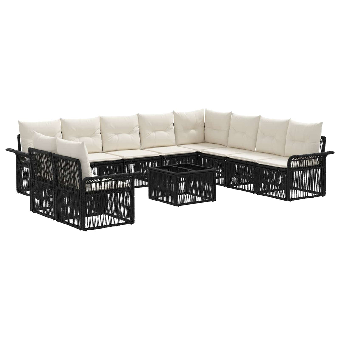 Havesofa Sæt 11 stk. Sort polyrattan