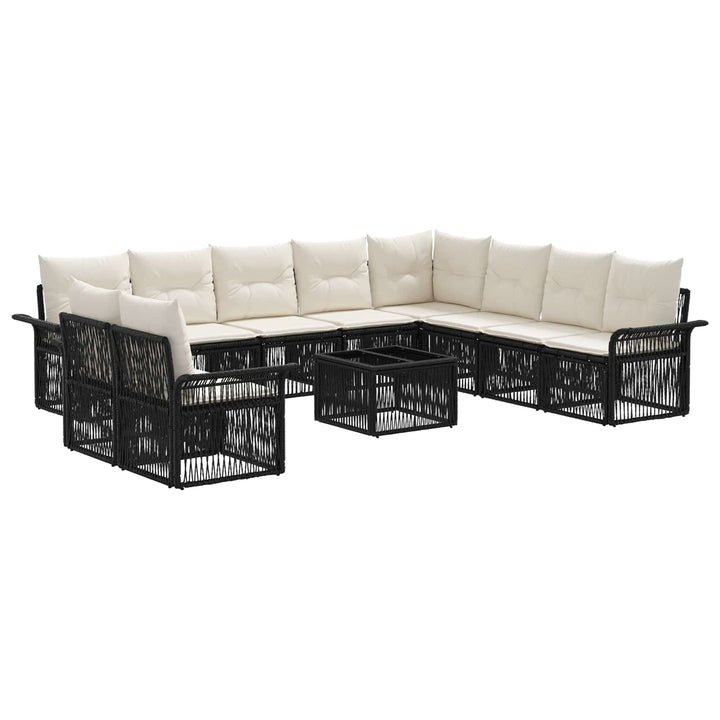 Havesofa Sæt 11 stk. Sort polyrattan