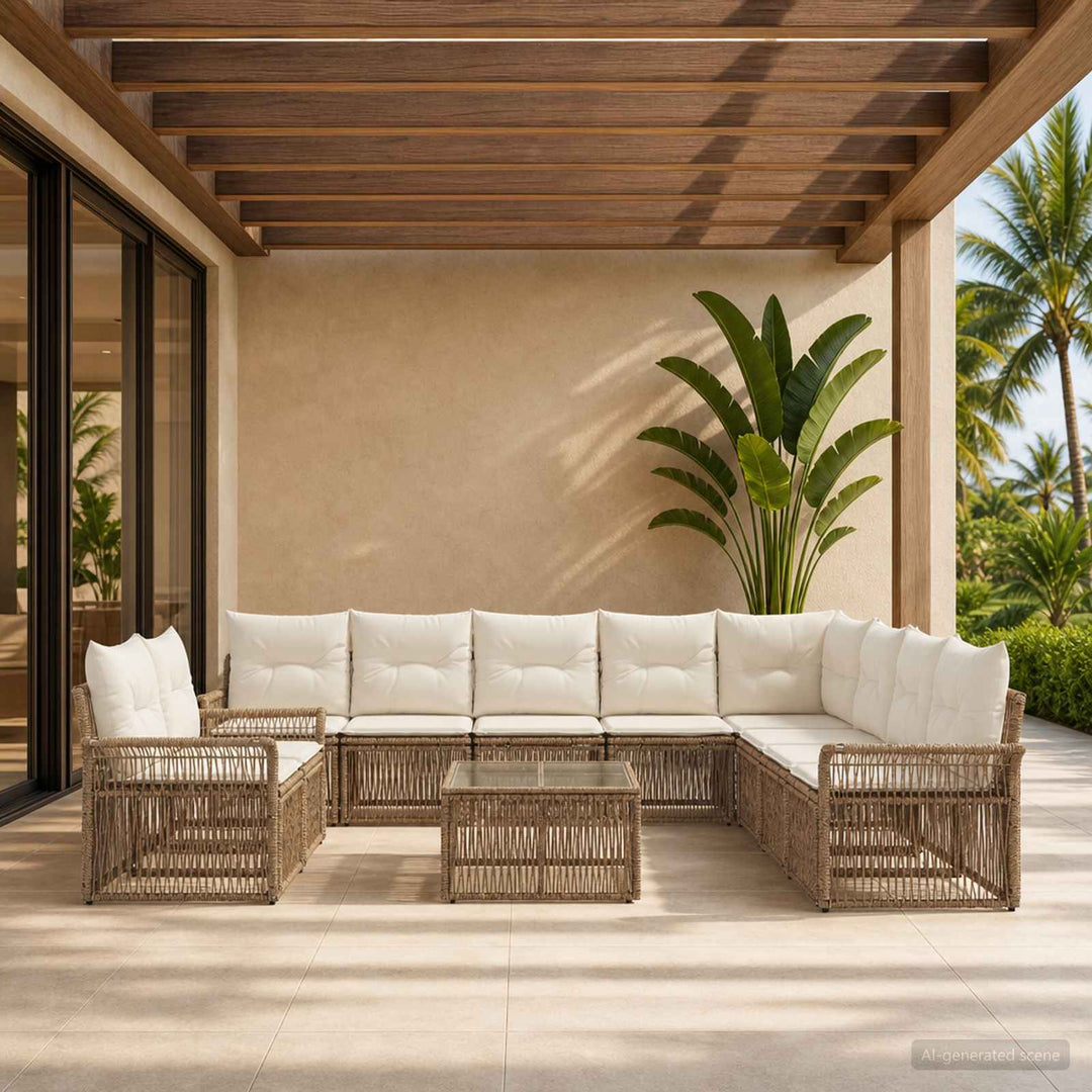 Havesofa Sæt 11 stk. Beige polyrattan