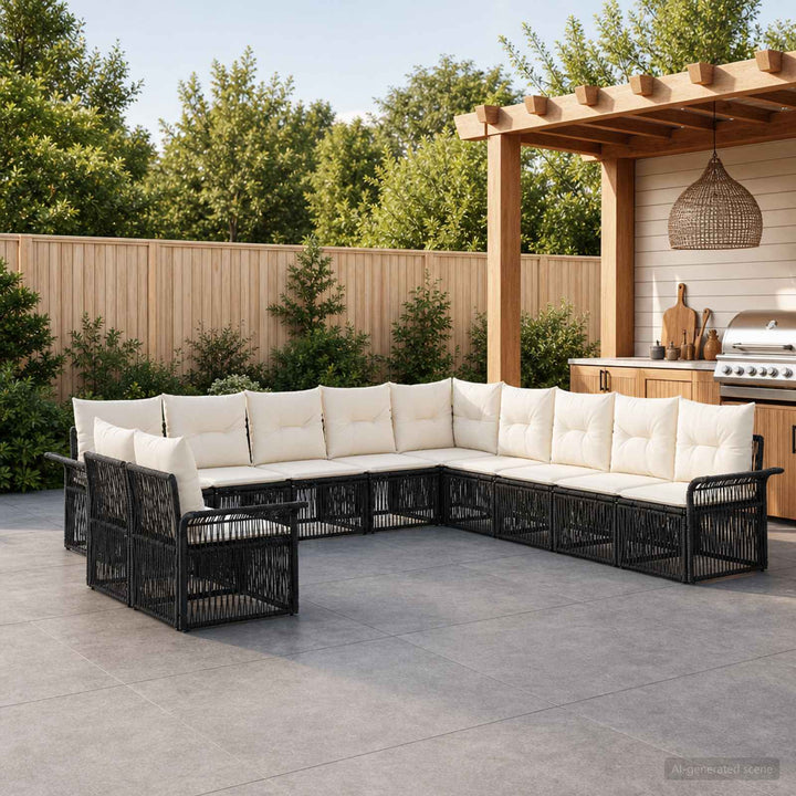 Havesofa Sæt 11 stk. Sort polyrattan