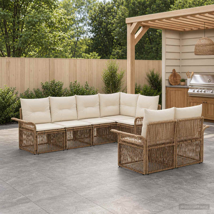 Havesofa Sæt 7 stk. 7-Antal sæder Beige polyrattan