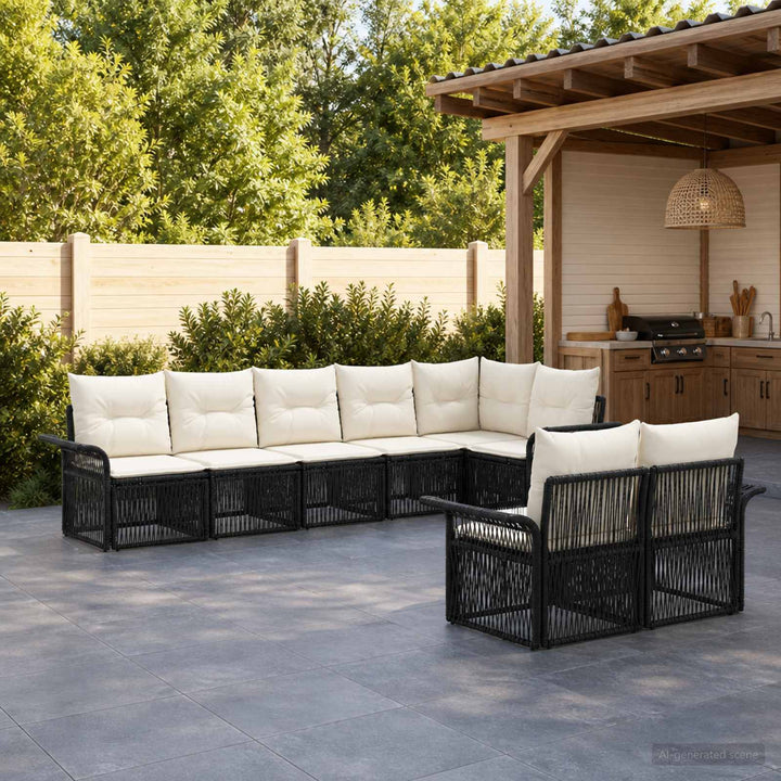 Havesofa Sæt 8 stk. Sort polyrattan