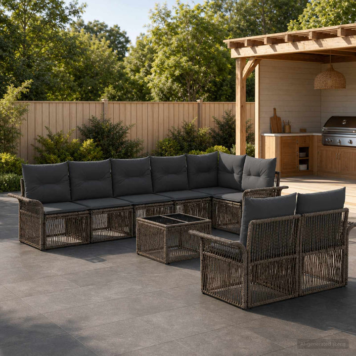 Havesofa Sæt 9 stk. Grå polyrattan