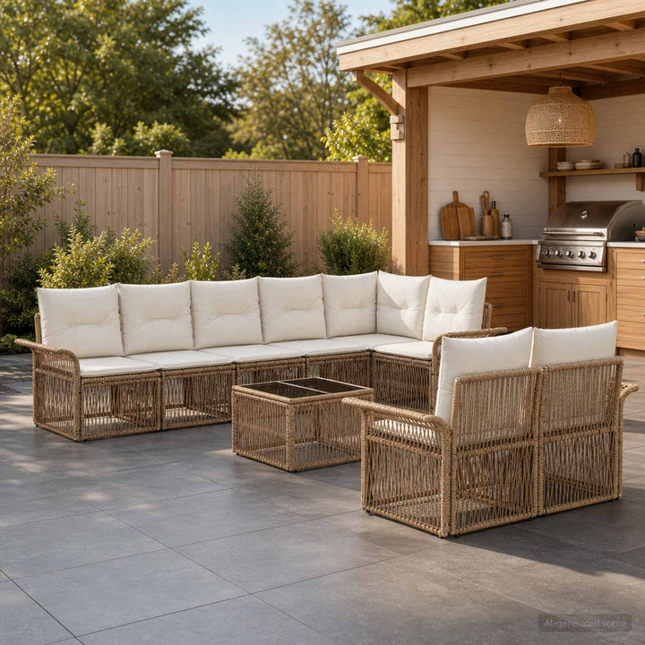 Havesofa Sæt 9 stk. Beige polyrattan